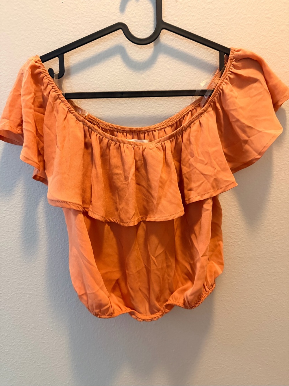 Active USA Orange Off-Shoulder Ruffle Crop Top